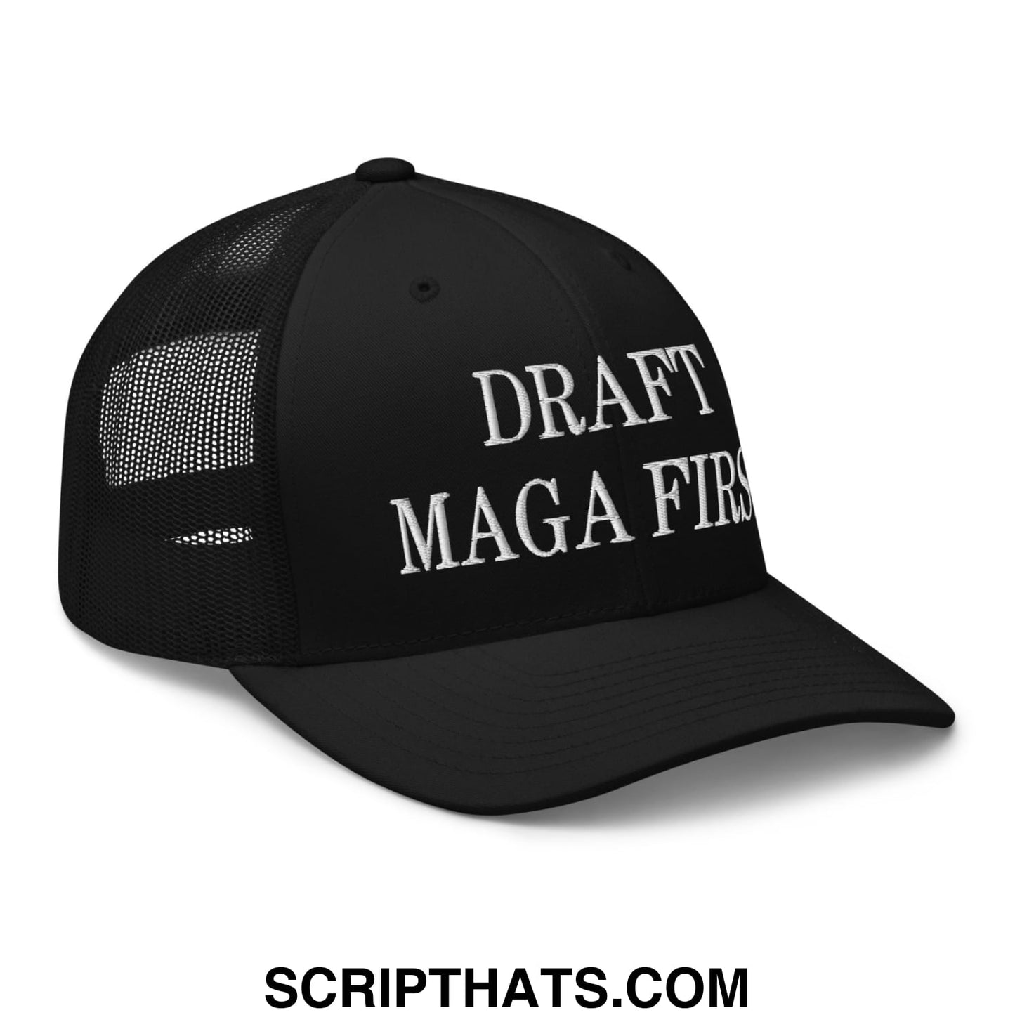 Draft MAGA First Embroidered Mesh Trucker Hat Black