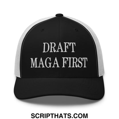 Draft MAGA First Embroidered Mesh Trucker Hat Black White