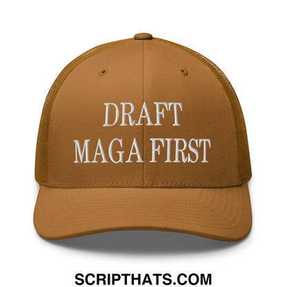 Draft MAGA First Embroidered Mesh Trucker Hat Caramel