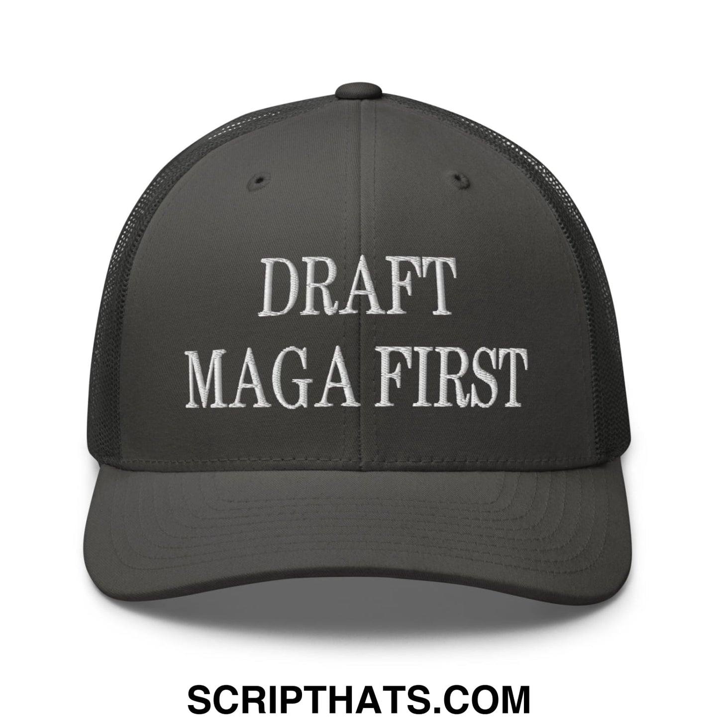 Draft MAGA First Embroidered Mesh Trucker Hat Charcoal