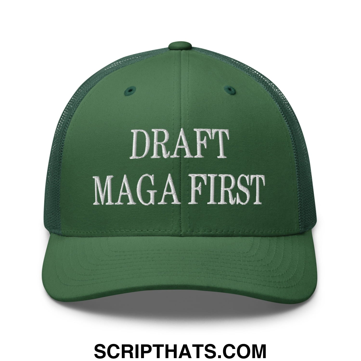 Draft MAGA First Embroidered Mesh Trucker Hat Evergreen