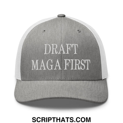 Draft MAGA First Embroidered Mesh Trucker Hat Heather Grey White