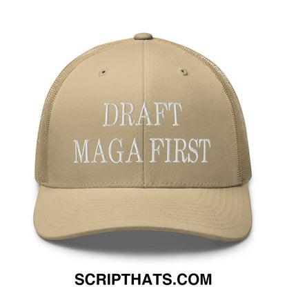 Draft MAGA First Embroidered Mesh Trucker Hat Khaki