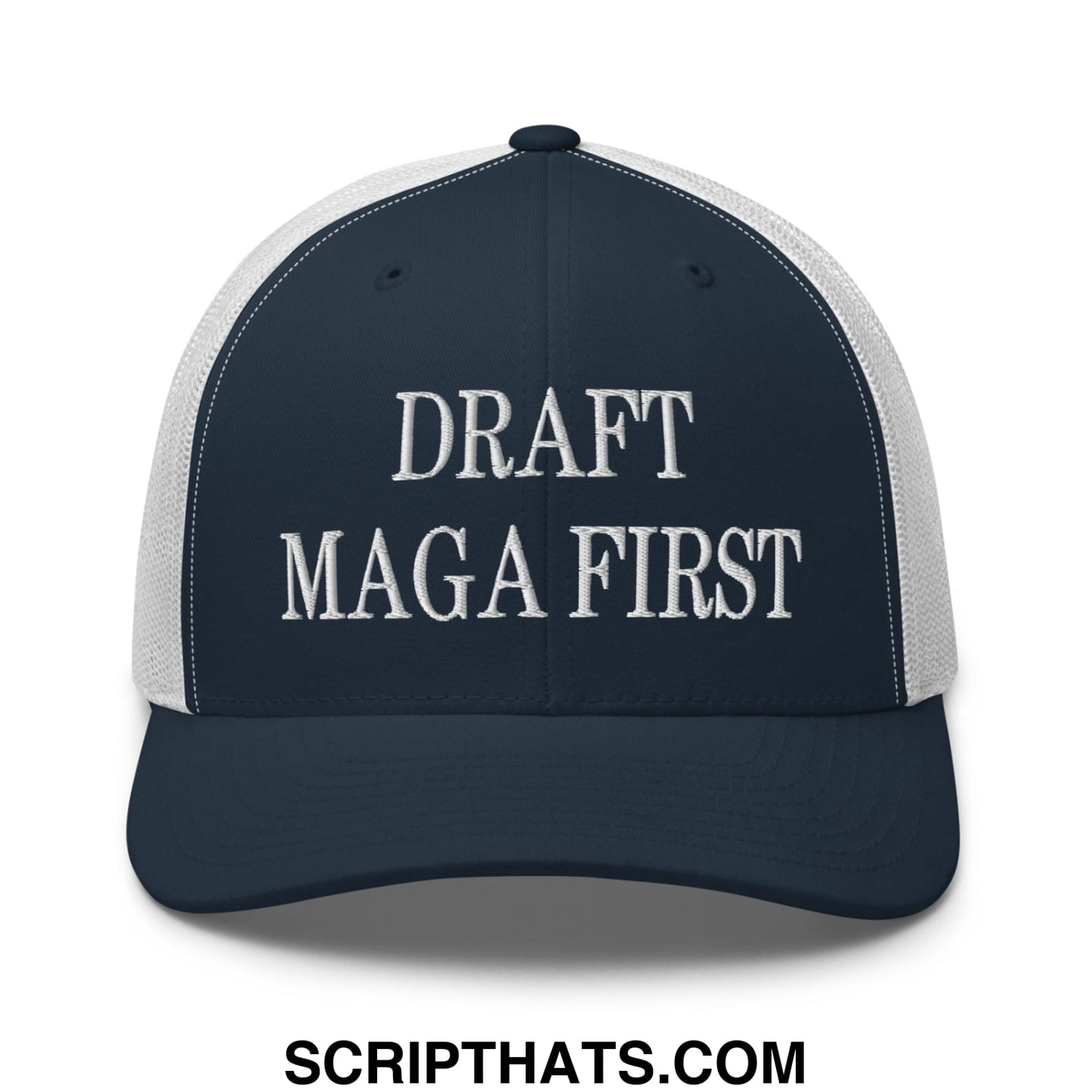 Draft MAGA First Embroidered Mesh Trucker Hat Navy White