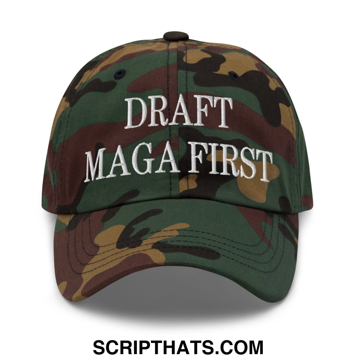 Draft MAGA First Embroidered Unstructured Dad Hat Green Camo