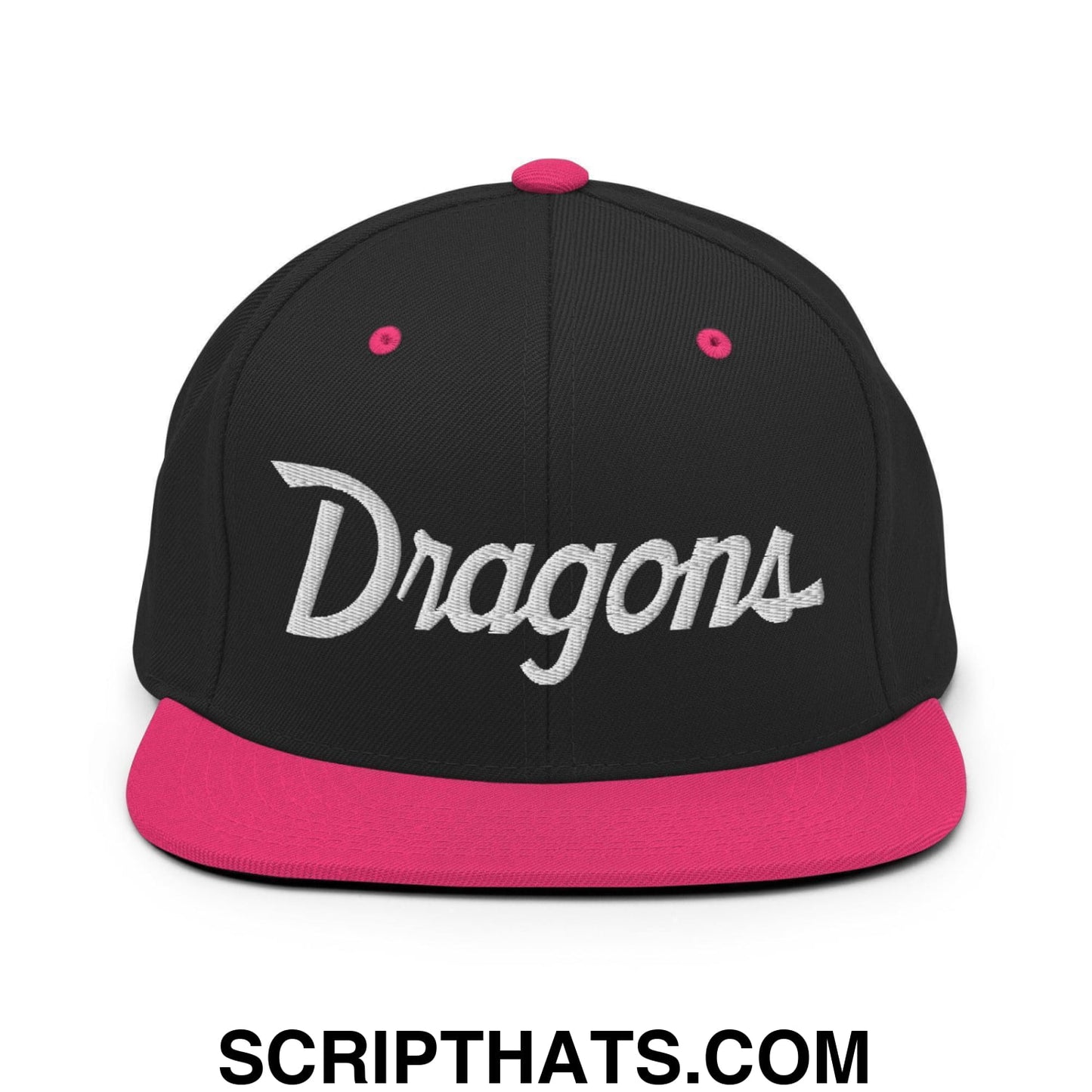 Dragons School Mascot Snapback Hat Black Neon Pink