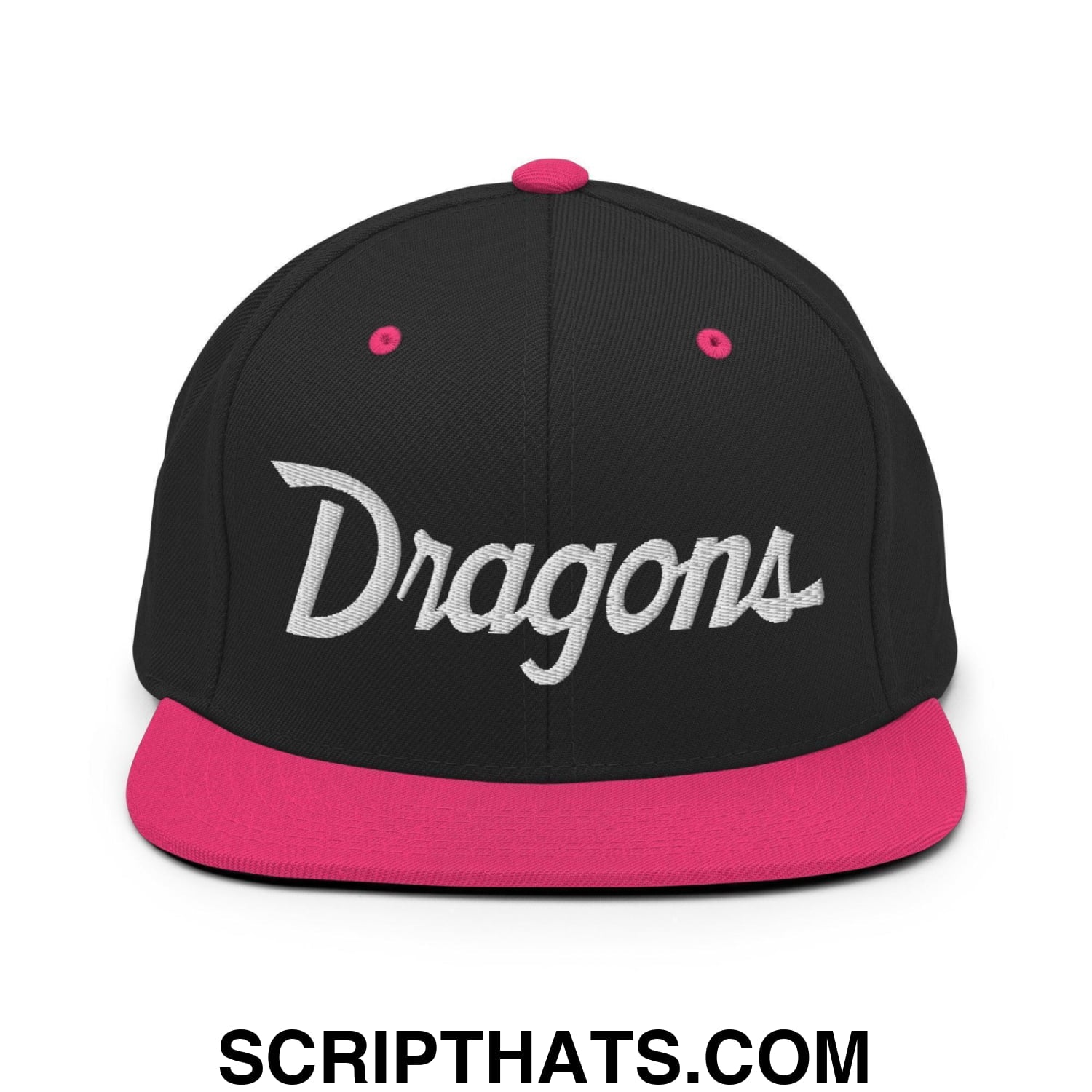 Dragons School Mascot Snapback Hat Black Neon Pink