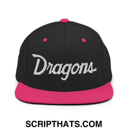 Dragons School Mascot Snapback Hat Black Neon Pink