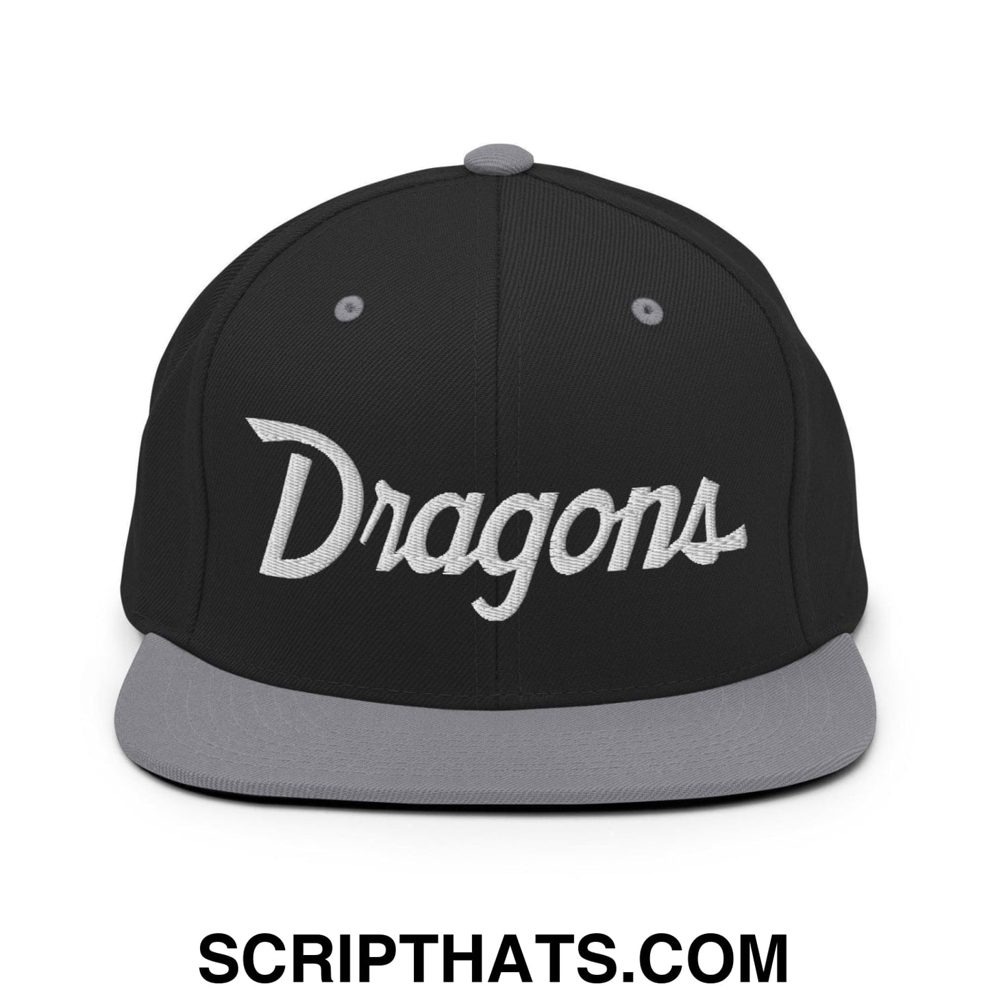 Dragons School Mascot Snapback Hat Black Silver