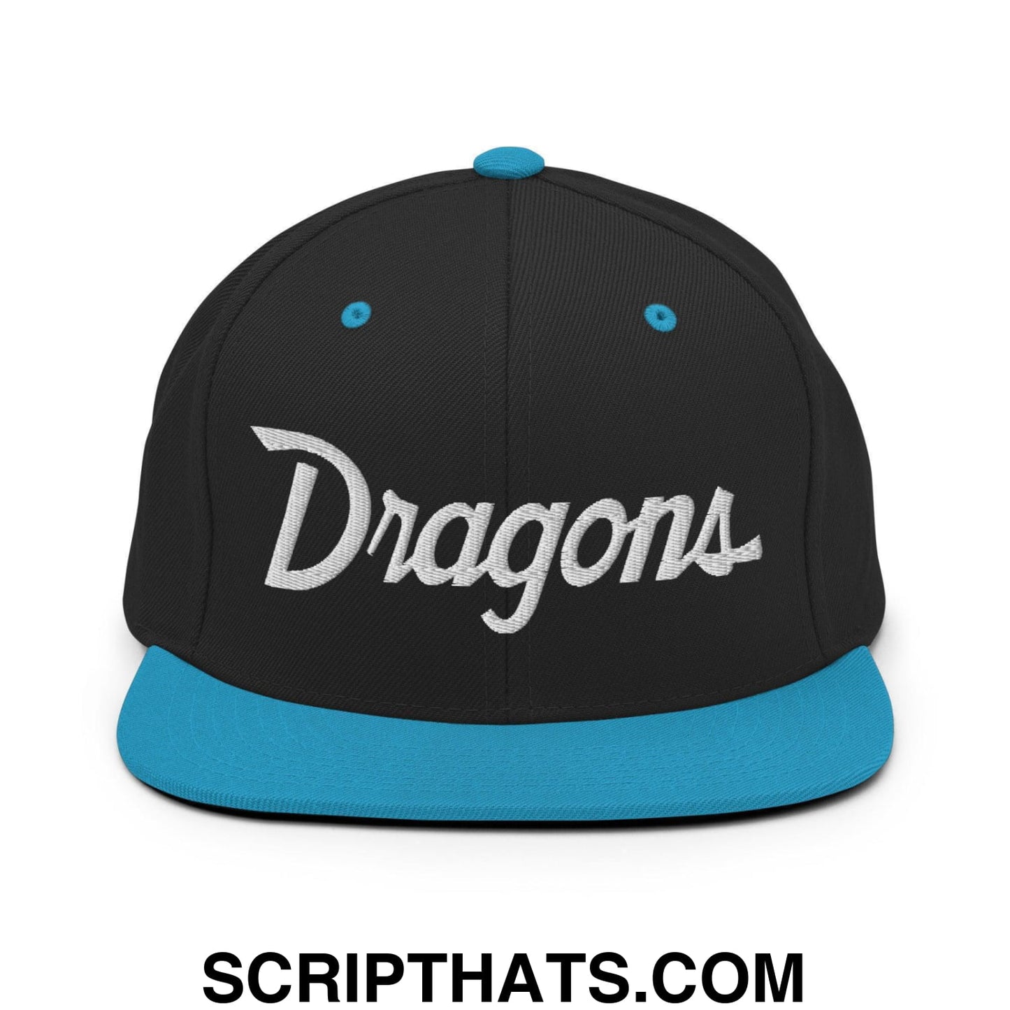 Dragons School Mascot Snapback Hat Black Teal
