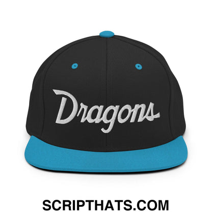 Dragons School Mascot Snapback Hat Black Teal