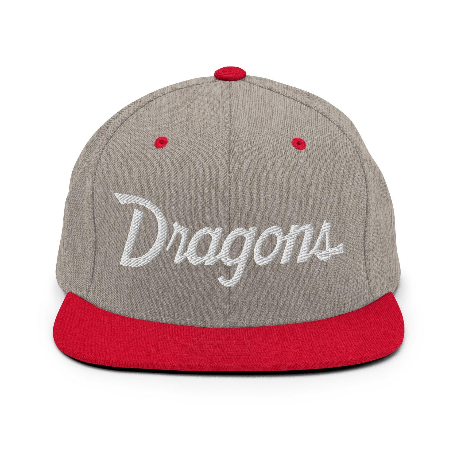 Dragons School Mascot Snapback Hat Heather Grey/ Red