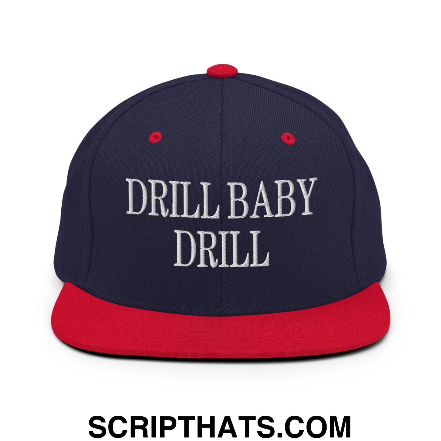 Drill Baby Drill Flat Bill Brim Snapback Hat Navy Red