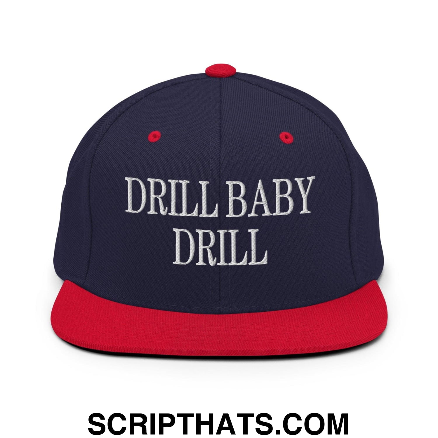 Drill Baby Drill Flat Bill Brim Snapback Hat Navy Red