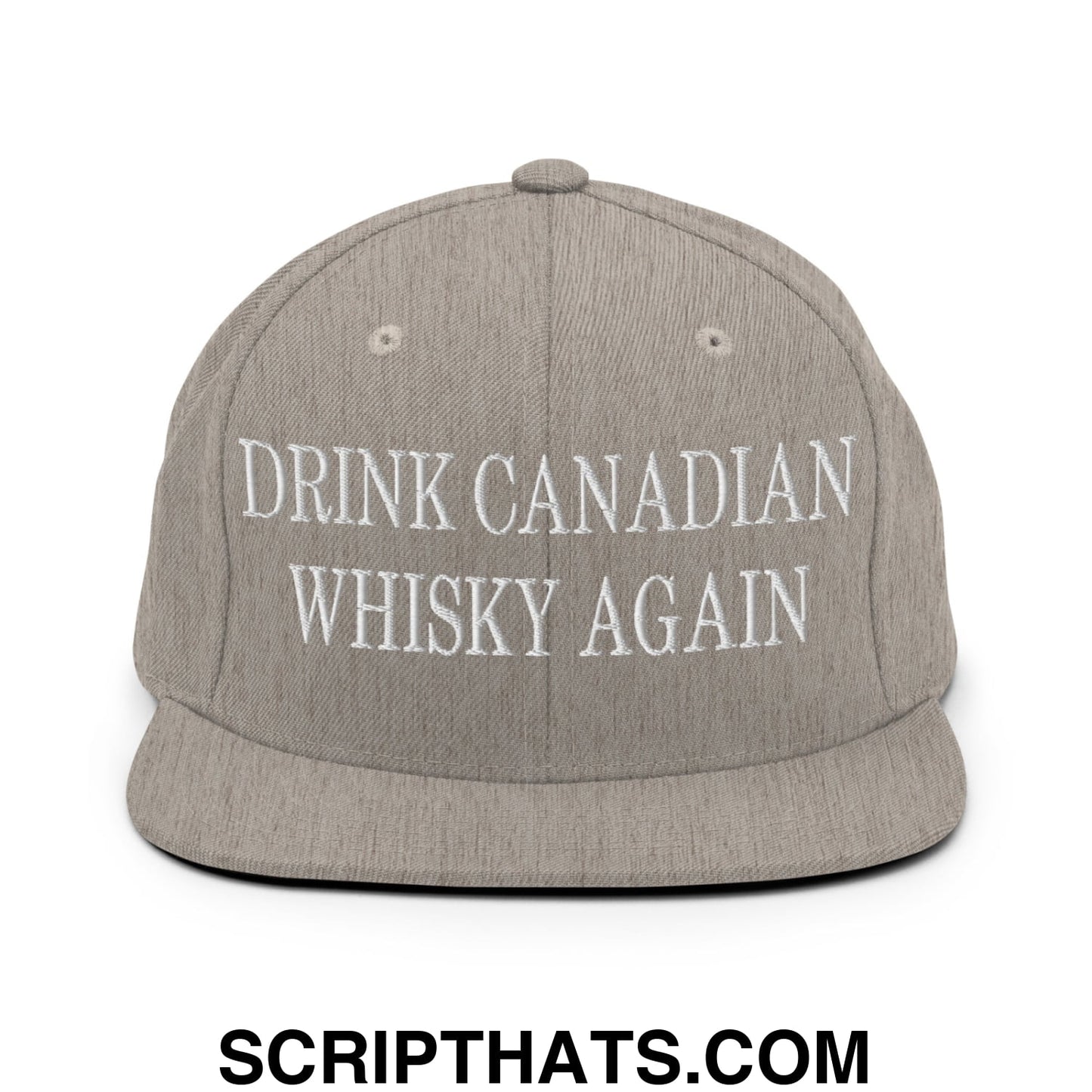 Drink Canadian Whisky Again Embroidered Flat Brim Bill Snapback Hat Heather Grey
