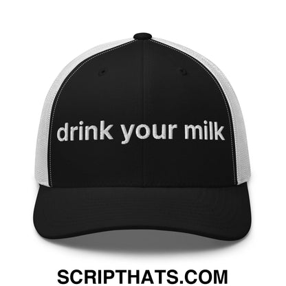 Drink Your Milk Retro Trucker Hat Black White