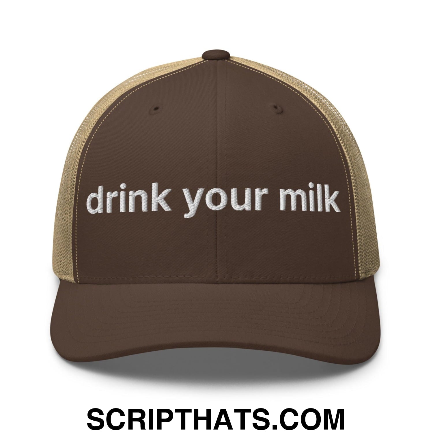 Drink Your Milk Retro Trucker Hat Brown Khaki