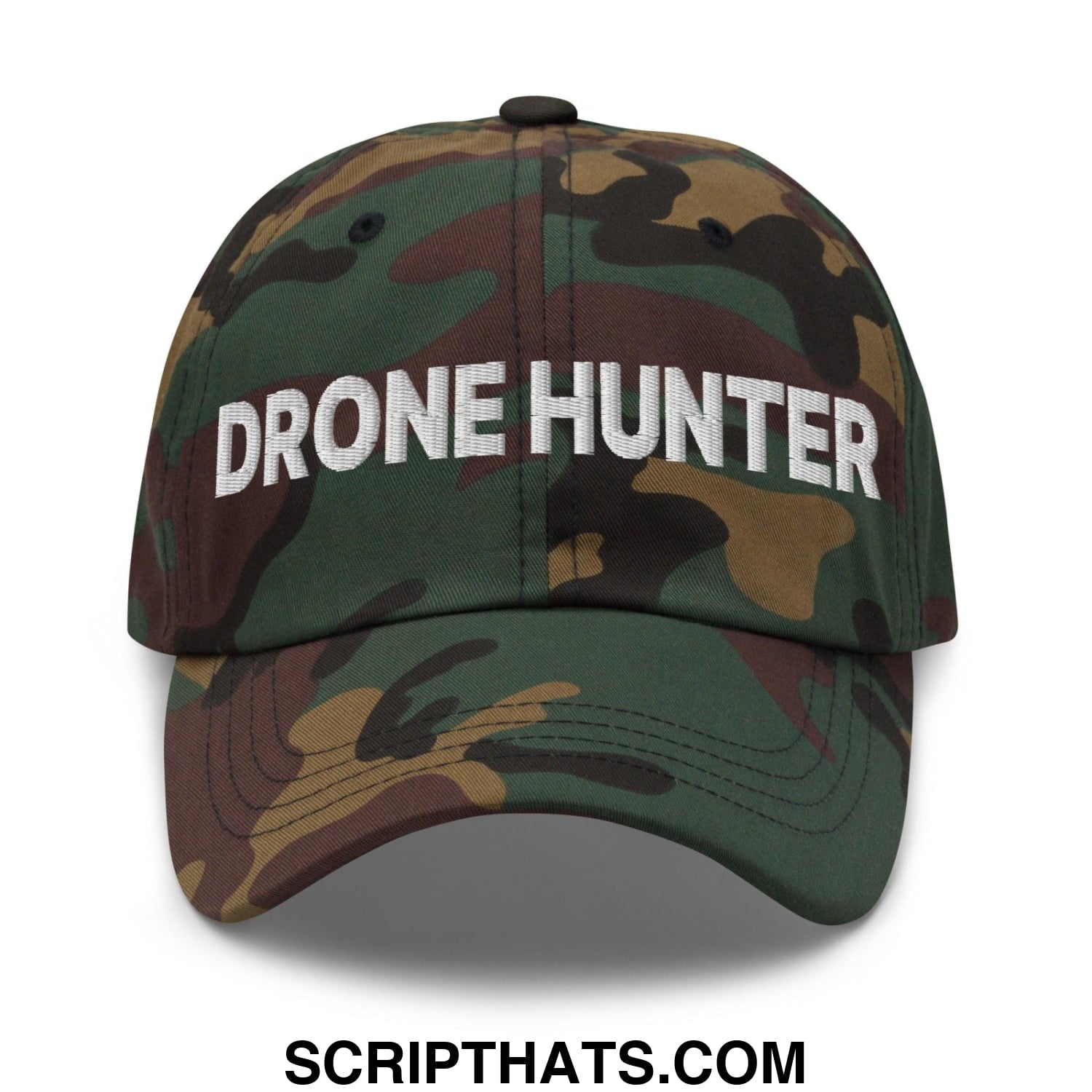 Drone Hunter Embroidered Dad Hat Green Camo