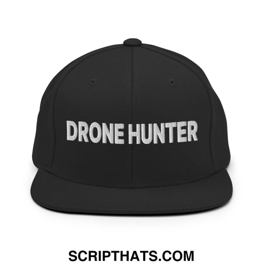 Drone Hunter Embroidered Flat Bill Brim Snapback Hat Black