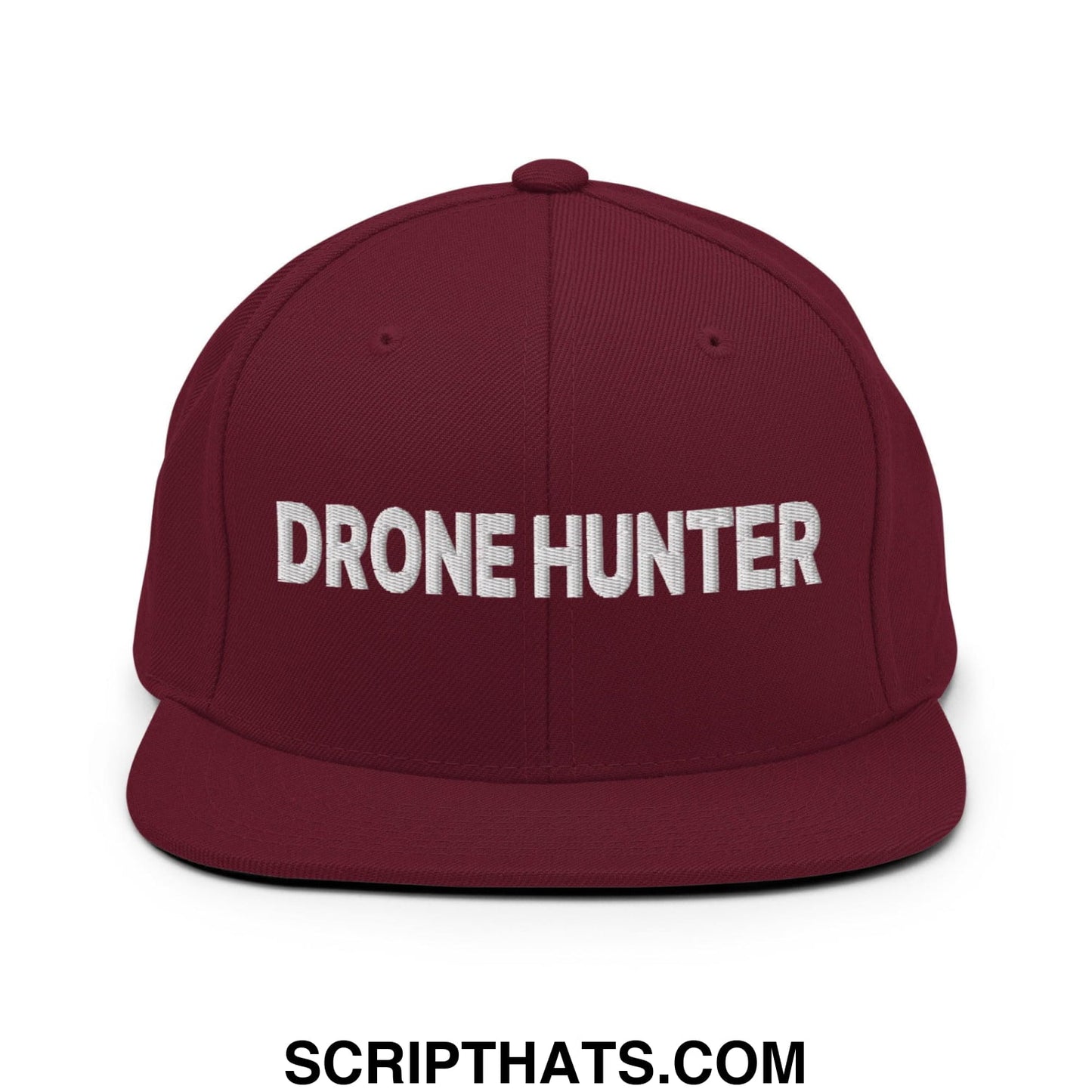 Drone Hunter Embroidered Flat Bill Brim Snapback Hat Maroon
