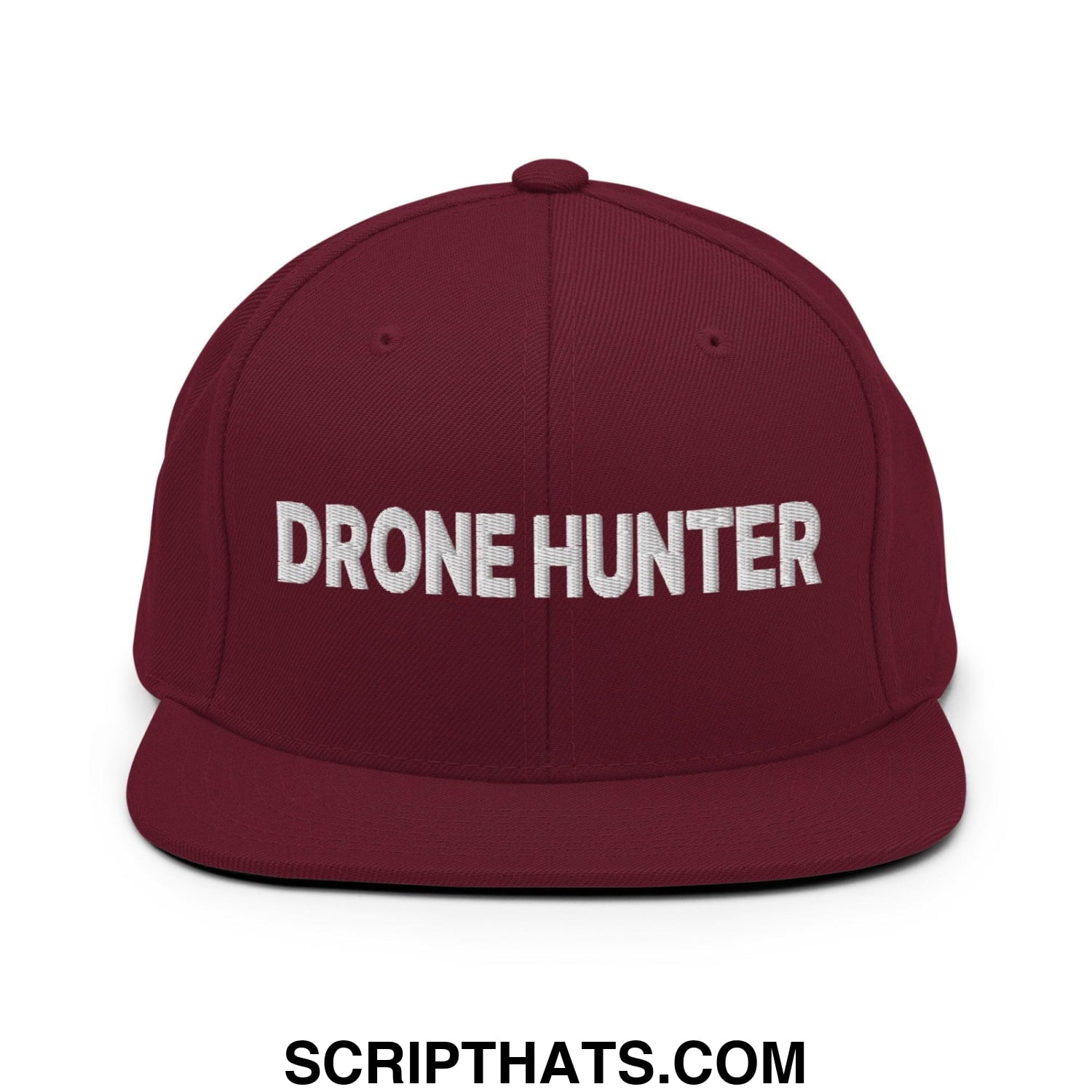 Drone Hunter Embroidered Flat Bill Brim Snapback Hat Maroon