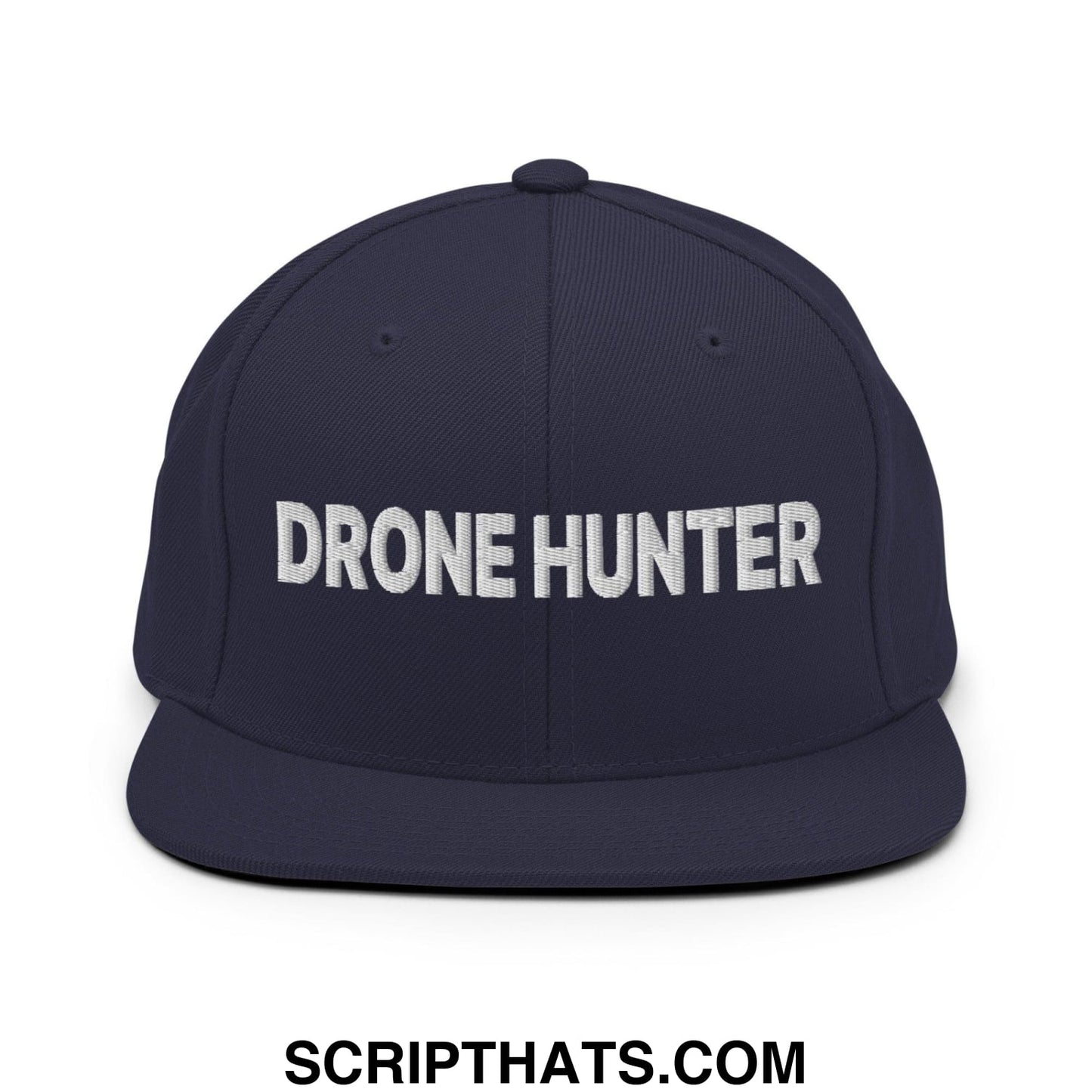 Drone Hunter Embroidered Flat Bill Brim Snapback Hat Navy