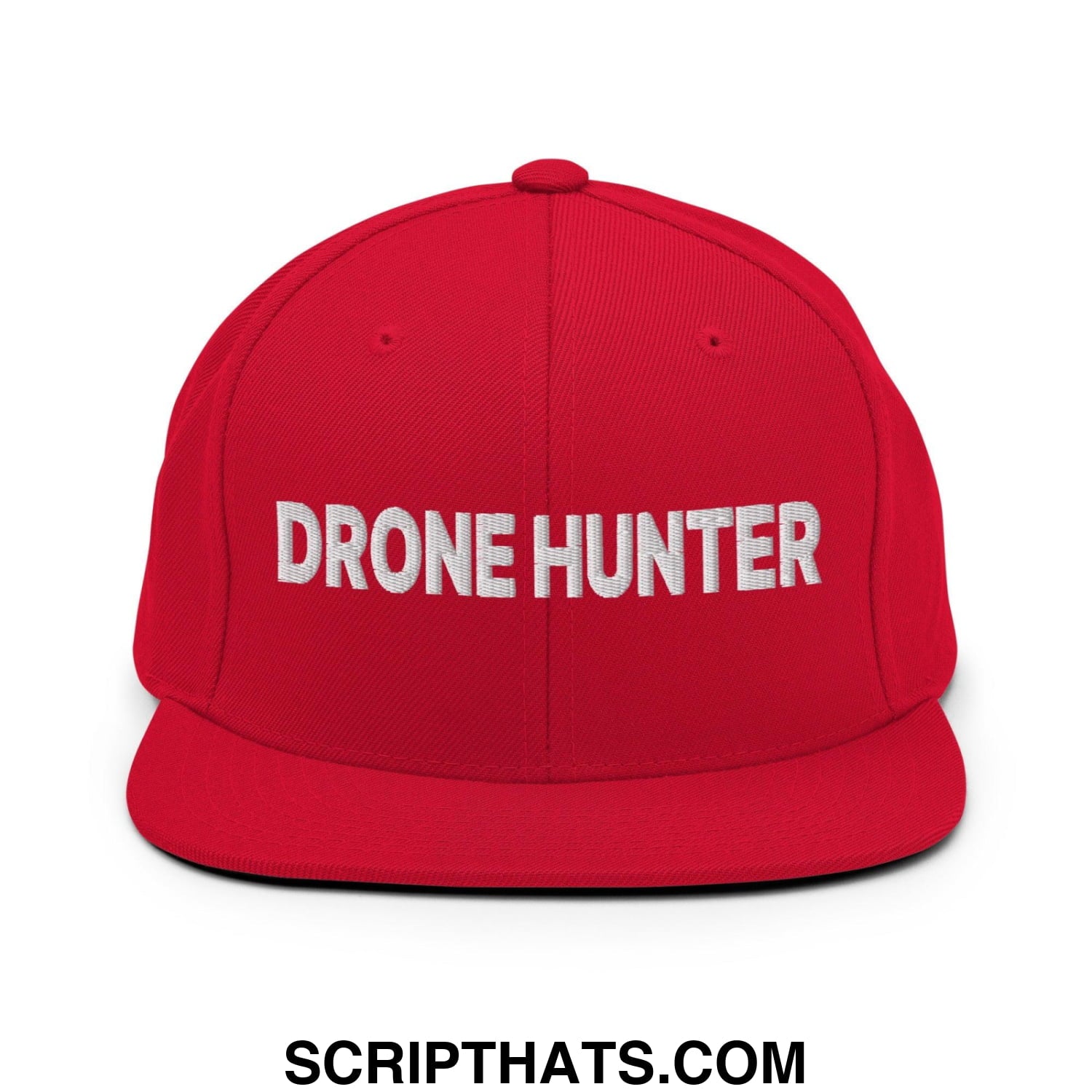 Drone Hunter Embroidered Flat Bill Brim Snapback Hat Red