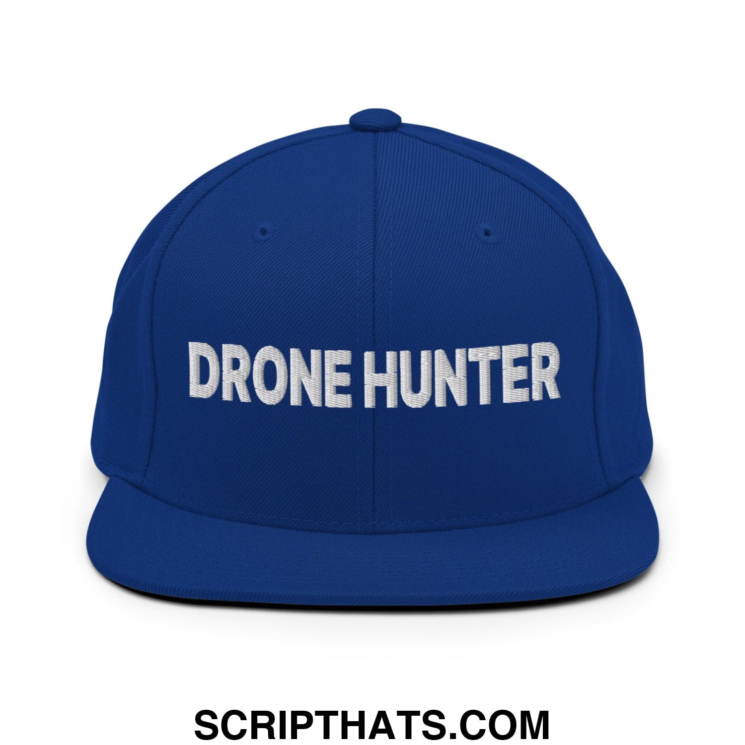 Drone Hunter Embroidered Flat Bill Brim Snapback Hat Royal Blue