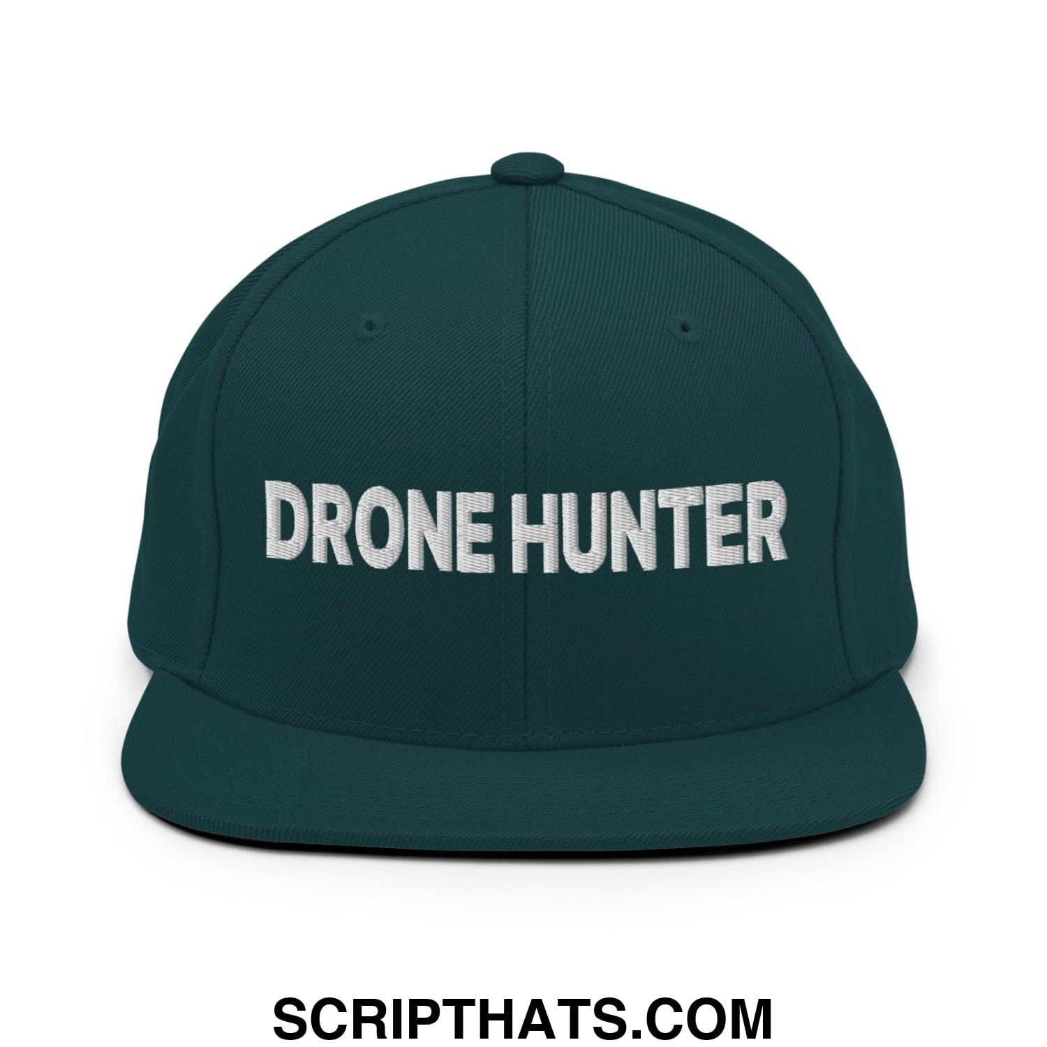 Drone Hunter Embroidered Flat Bill Brim Snapback Hat Spruce