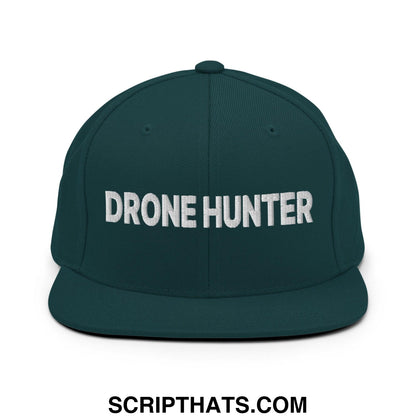 Drone Hunter Embroidered Flat Bill Brim Snapback Hat Spruce