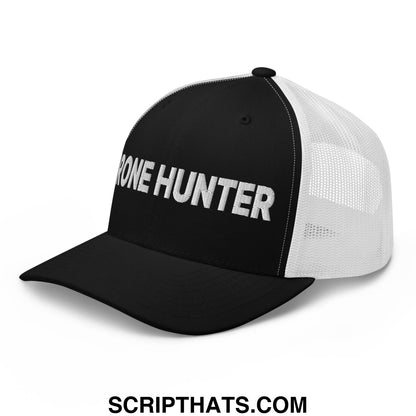 Drone Hunter Embroidered Mesh Trucker Hat Black White