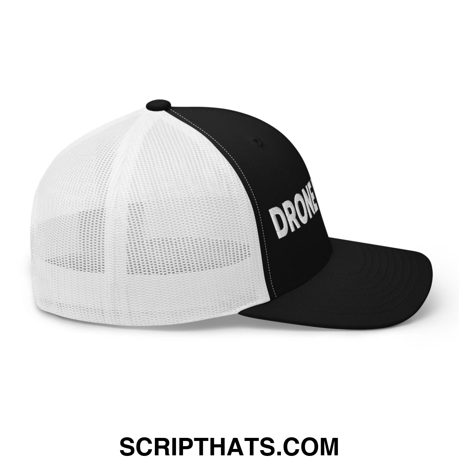 Drone Hunter Embroidered Mesh Trucker Hat Black White