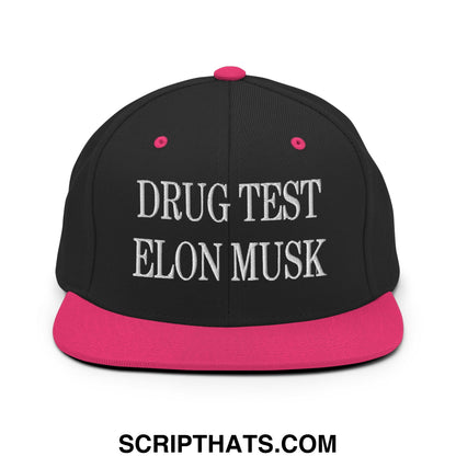 Drug Test Elon Musk Embroidered Flat Bill Brim Snapback Hat Black Neon Pink