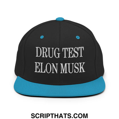 Drug Test Elon Musk Embroidered Flat Bill Brim Snapback Hat Black Teal