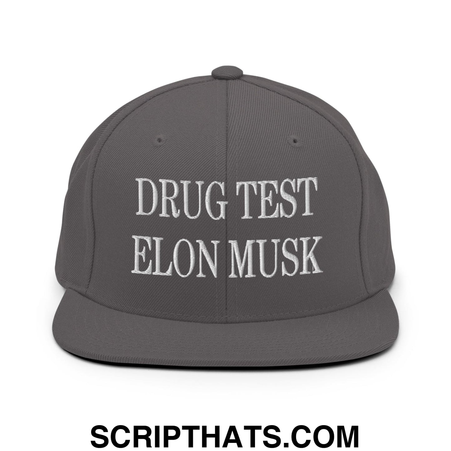 Drug Test Elon Musk Embroidered Flat Bill Brim Snapback Hat Dark Grey