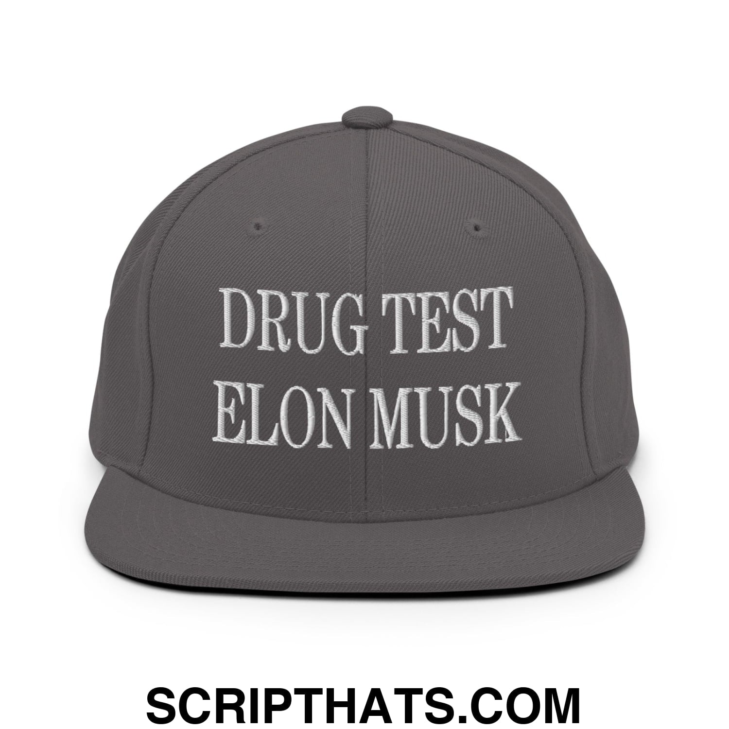 Drug Test Elon Musk Embroidered Flat Bill Brim Snapback Hat Dark Grey