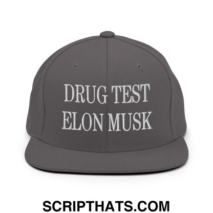 Drug Test Elon Musk Embroidered Flat Bill Brim Snapback Hat Dark Grey