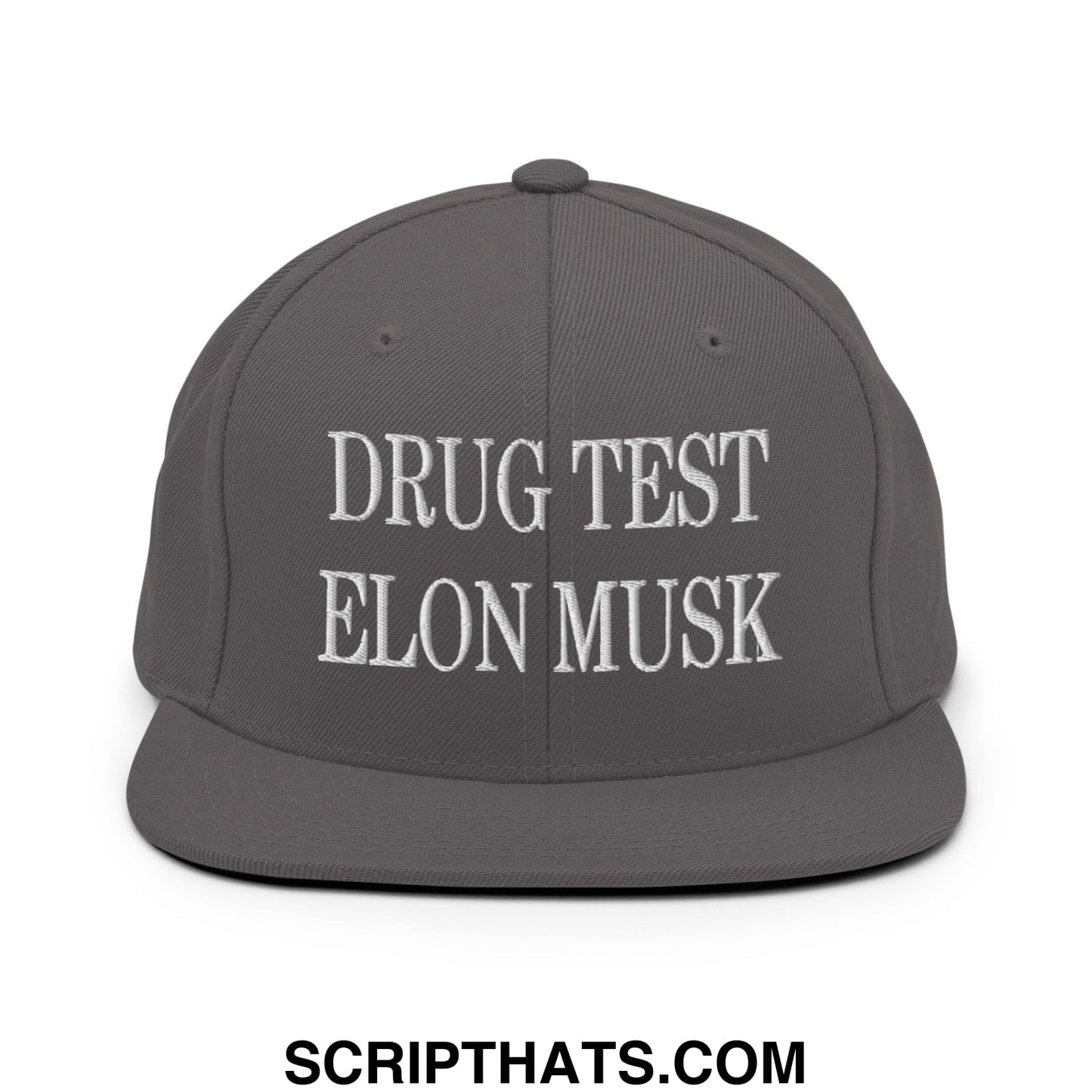 Drug Test Elon Musk Embroidered Flat Bill Brim Snapback Hat Dark Grey