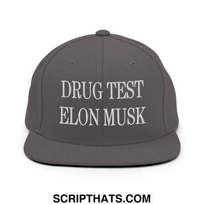 Drug Test Elon Musk Embroidered Flat Bill Brim Snapback Hat Dark Grey