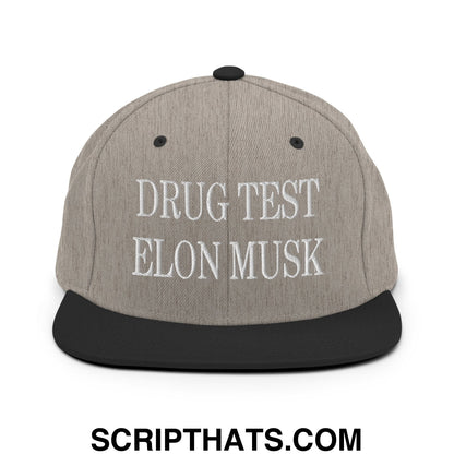 Drug Test Elon Musk Embroidered Flat Bill Brim Snapback Hat Heather Black
