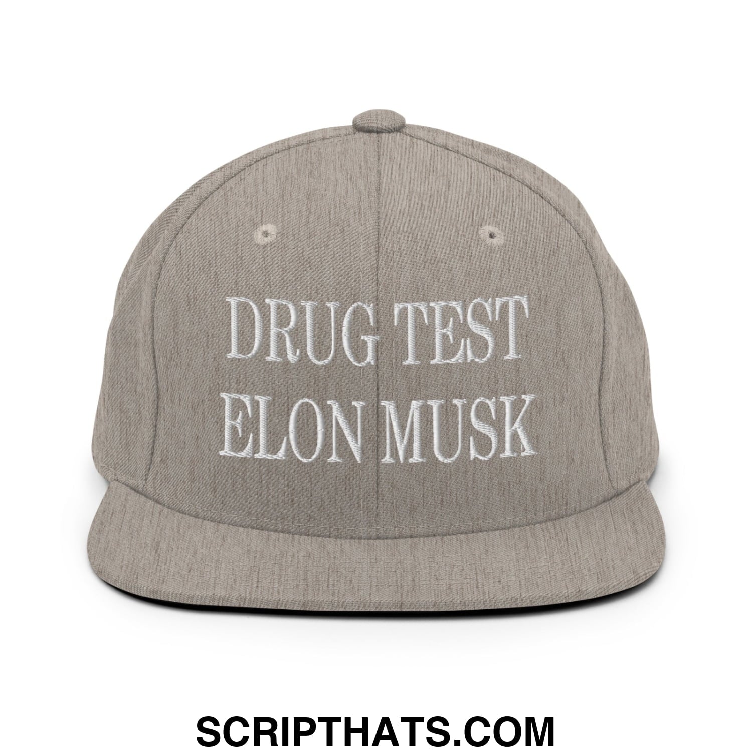 Drug Test Elon Musk Embroidered Flat Bill Brim Snapback Hat Heather Grey