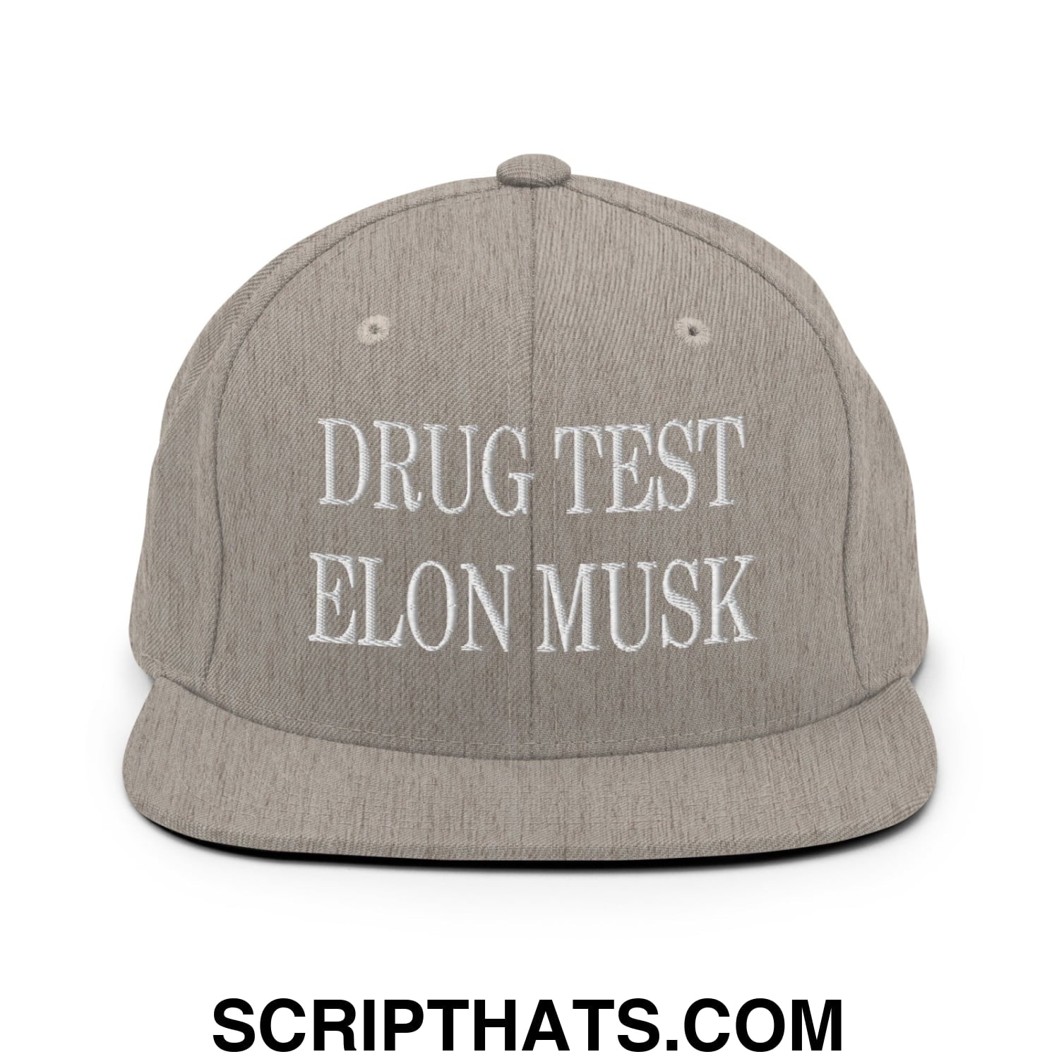 Drug Test Elon Musk Embroidered Flat Bill Brim Snapback Hat Heather Grey