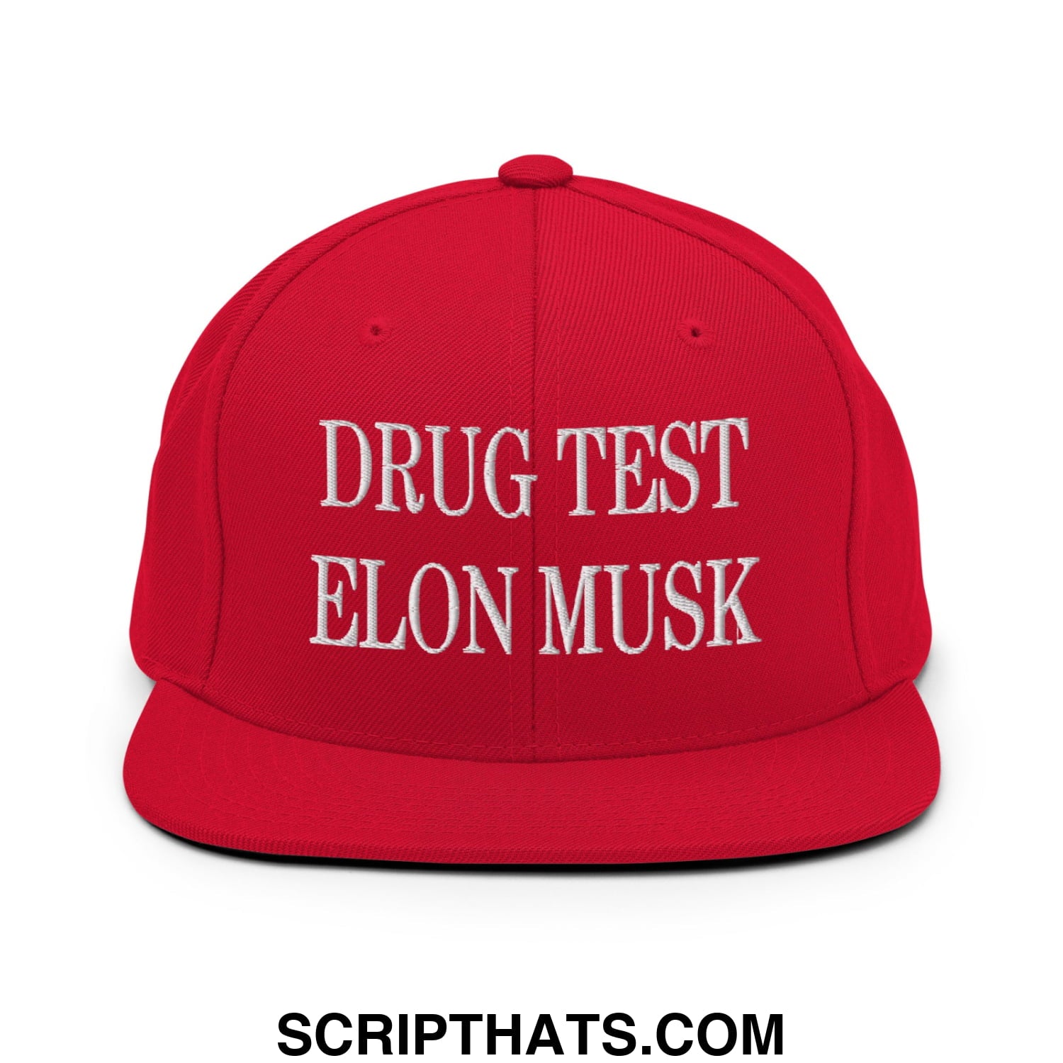 Drug Test Elon Musk Embroidered Flat Bill Brim Snapback Hat Red