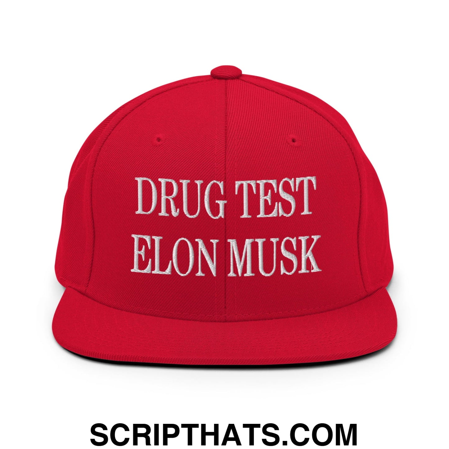 Drug Test Elon Musk Embroidered Flat Bill Brim Snapback Hat Red