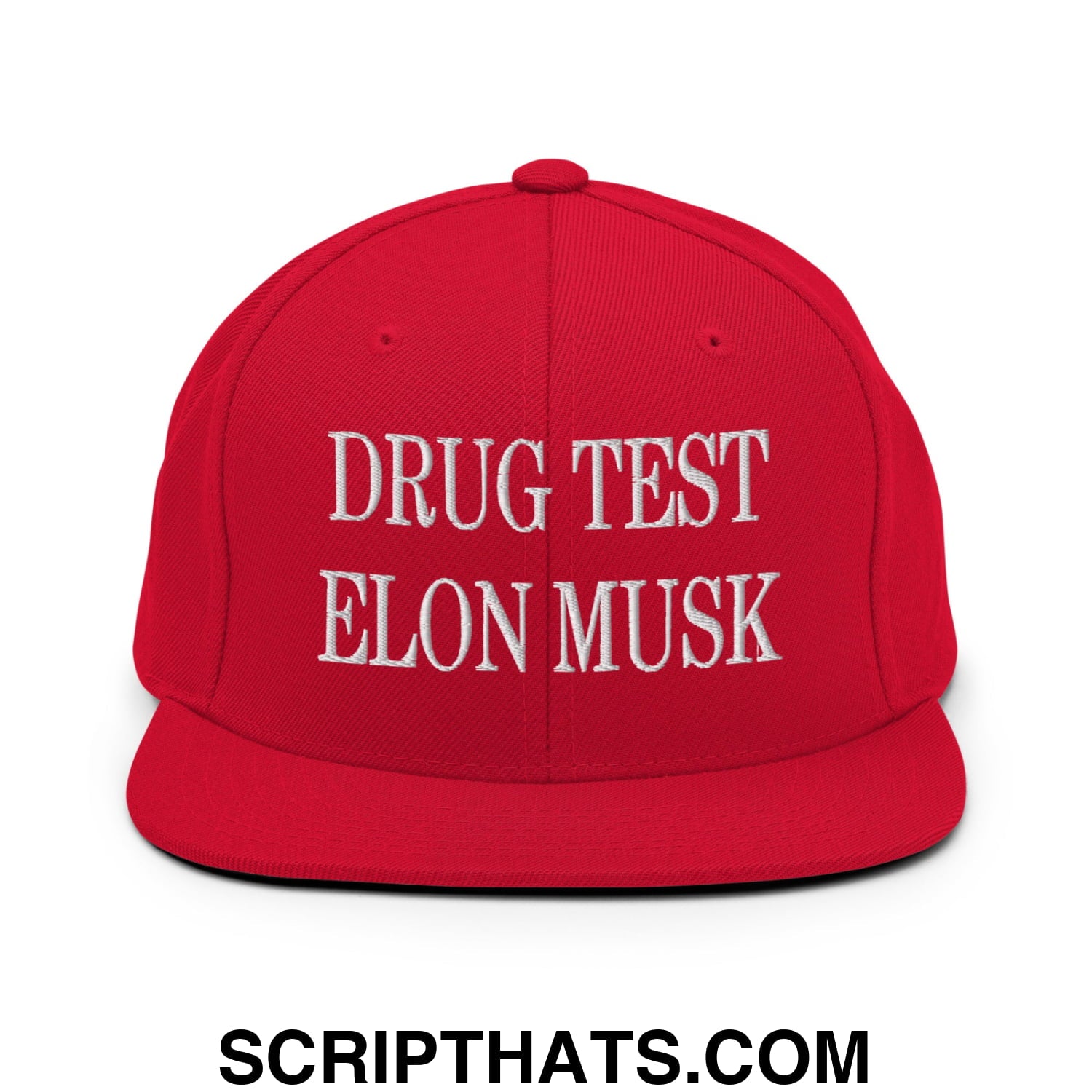 Drug Test Elon Musk Embroidered Flat Bill Brim Snapback Hat Red