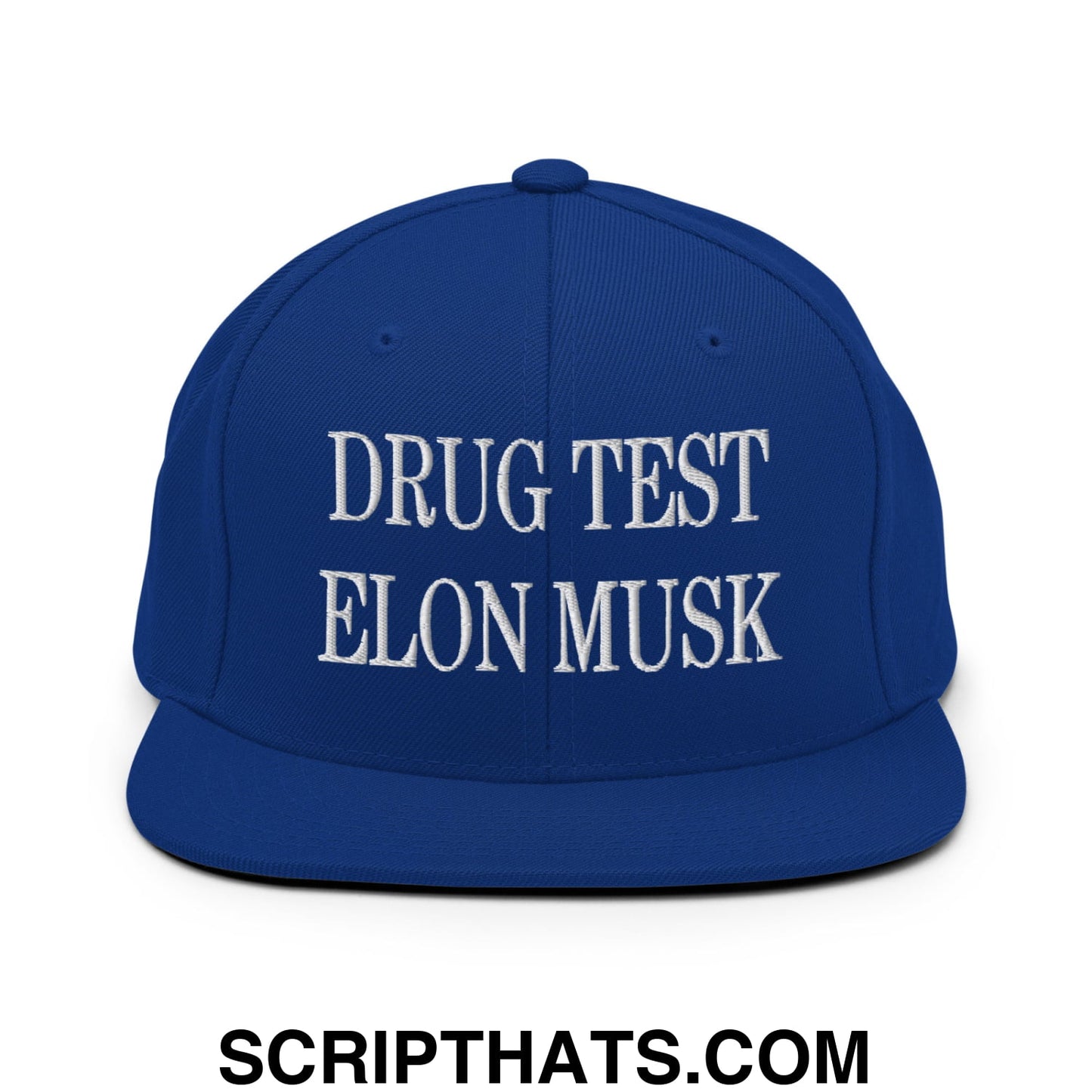 Drug Test Elon Musk Embroidered Flat Bill Brim Snapback Hat Royal Blue