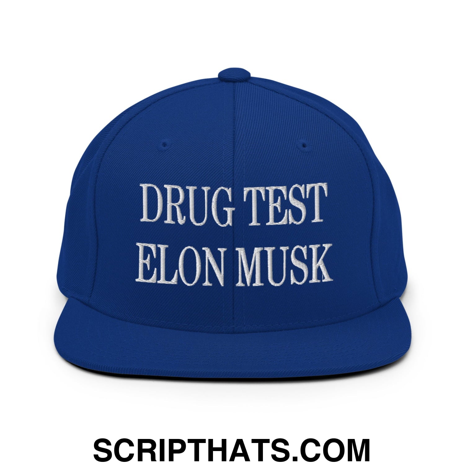 Drug Test Elon Musk Embroidered Flat Bill Brim Snapback Hat Royal Blue
