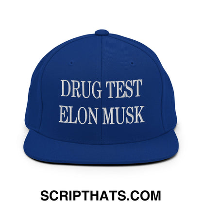 Drug Test Elon Musk Embroidered Flat Bill Brim Snapback Hat Royal Blue