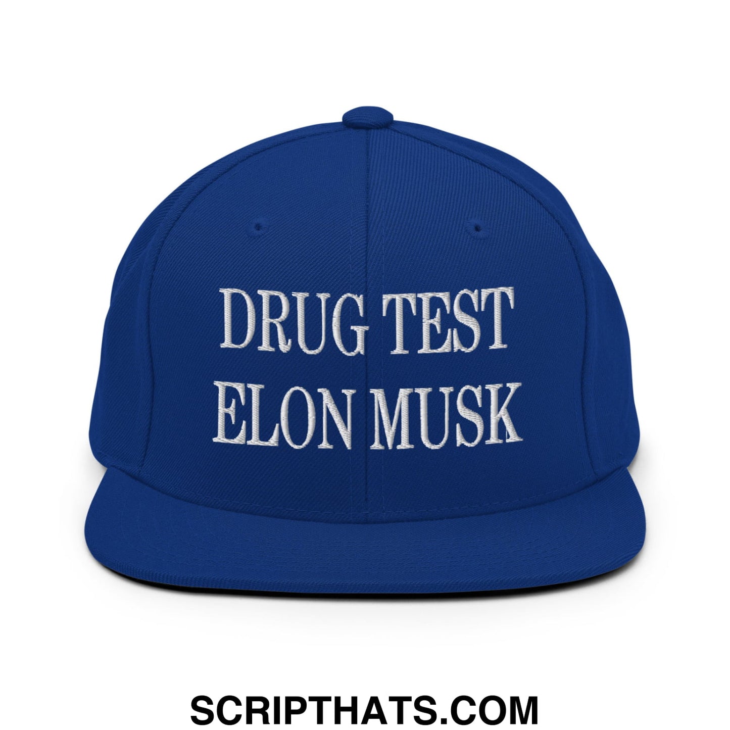 Drug Test Elon Musk Embroidered Flat Bill Brim Snapback Hat Royal Blue