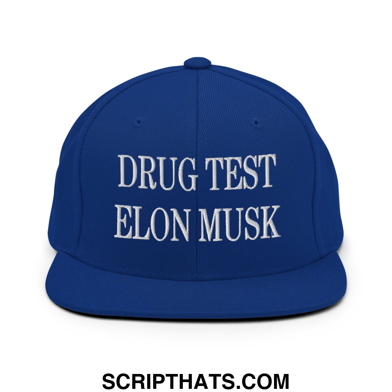 Drug Test Elon Musk Embroidered Flat Bill Brim Snapback Hat Royal Blue